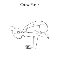Crow pose yoga workout outline. Healthy lifestyle vector illustration