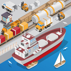 Sea industrial port. Isometric. Vector illustration.
