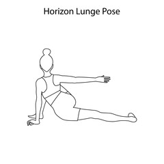 Horizon lunge pose yoga workout outline. Healthy lifestyle vector illustration