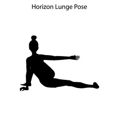 Fototapeta na wymiar Horizon lunge pose yoga workout silhouette. Healthy lifestyle vector illustration