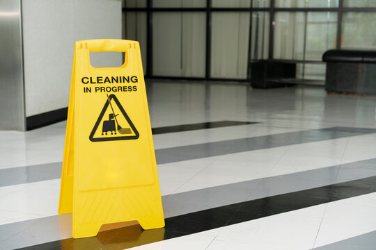 cleaning progress caution sign in office