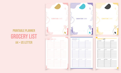 Minimalist grocery list planner pages design collection vector template  - obrazy, fototapety, plakaty