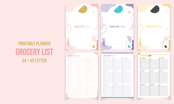 Minimalist Grocery List Planner Pages Design Collection Vector Template 