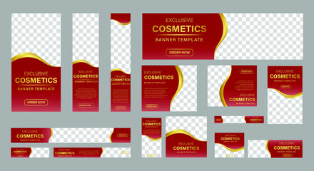 Set of Cosmetic beauty web banners of standard size with a place for photos. Business ad banner. Vertical, horizontal and square template. vector illustration EPS 10