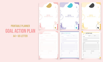 Minimalist goal action planner pages design collection vector template