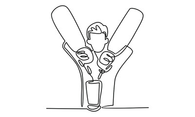 Continue line of male bartender pouring a cocktail, a man serving at the bar