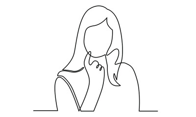 Continue line of thinking woman looking away isolated on white background