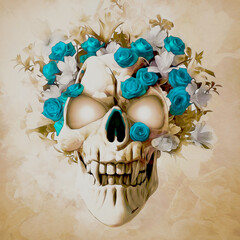 Skull and Turquoise Roses
