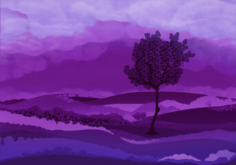 Purple Landscape with one tree