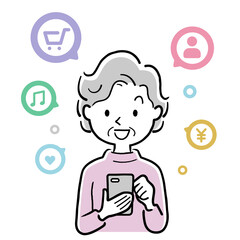 ベクターイラスト素材：スマートフォンのアプリを利用するシニア女性
