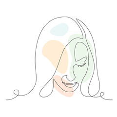 Continuous line drawing of woman face. Elegant Minimalistic art with abstract shape for logo, emblem or print for t-shirt. Vector illustration