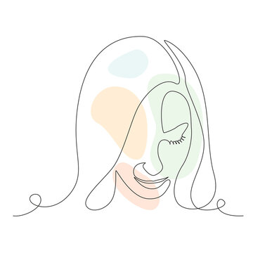recommend clip art: Continuous line drawing of woman face. Elegant Minimalistic art with abstract shape for logo, emblem or print for t-shirt. Vector illustration