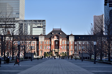 Obraz premium 東京駅の正面と日の丸の国旗（小）