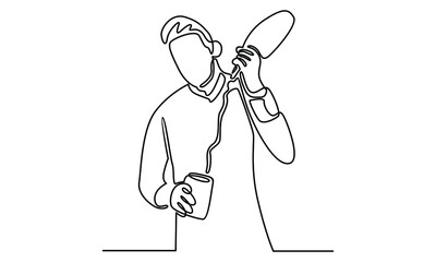 Continue line of male bartender pouring a cocktail, a man serving at the bar