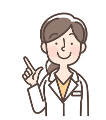 指差しする白衣の女性