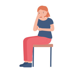 young woman character sitting on chair isolated