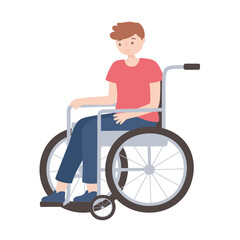 disabled young man in wheelchair isolated