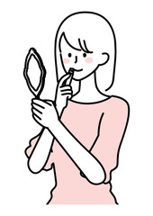 リップクリームを塗る女性のイラスト