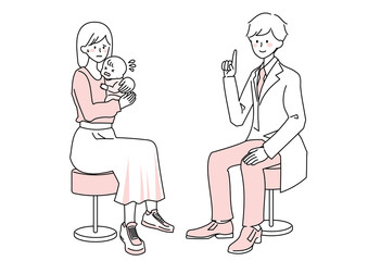 子育ての不安を医師に相談する母親