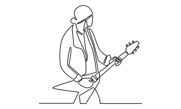 recommend clip art: Continue line of man playing electric guitar