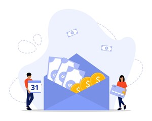 Vector Illustration, Salary Payment Concept, Showing a group of people celebrating salary payment day, 
Suitable for landing page, UI, web, App intro card, editorial, flyer, and banner