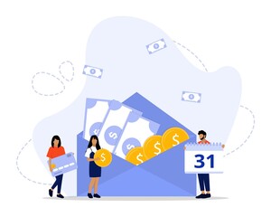 Vector Illustration, Salary Payment Concept, Showing a group of people celebrating salary payment day, 
Suitable for landing page, UI, web, App intro card, editorial, flyer, and banner