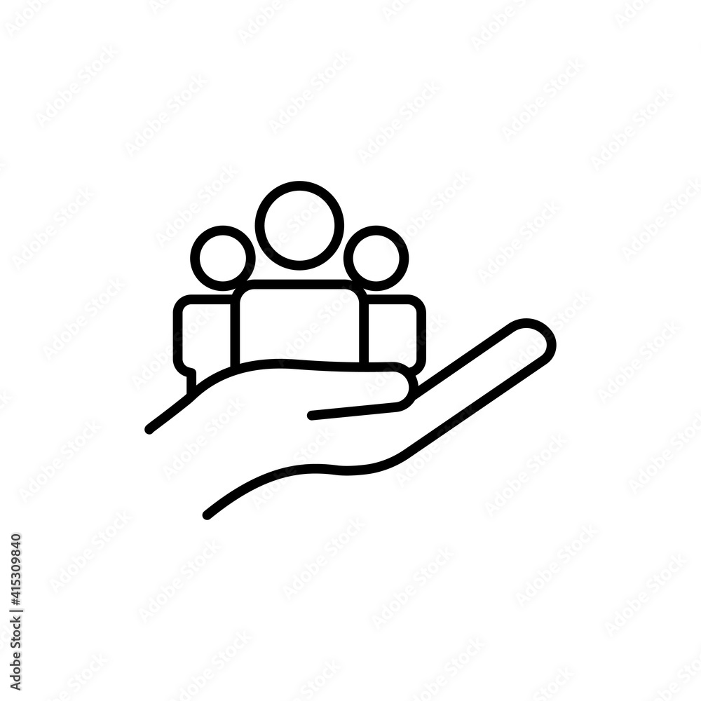 Poster hand line icon with people. business symbol, teamwork. simple illustration mobile concept app line i