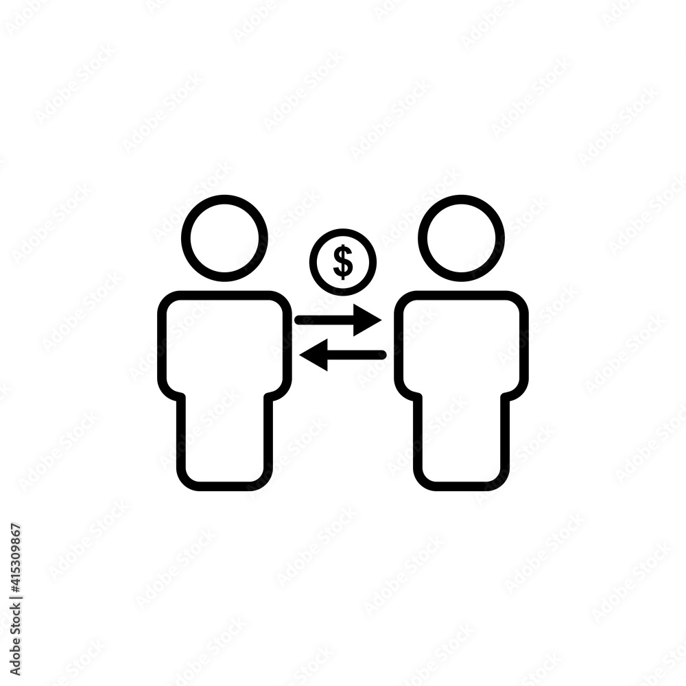 Poster people line icon with dollar. teamwork, business symbol. editable stroke. simple illustration mobile