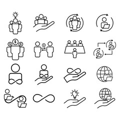 Teamwork line icon set. Business symbol. simple illustration mobile concept app line icon and web design. Editable stroke. Design template vector