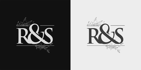 RS Initial logo, Ampersand initial Logo with Hand Draw Floral, Initial Wedding Font Logo Isolated on Black and White Background.