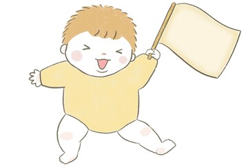 旗を持つ笑顔のかわいい赤ちゃん