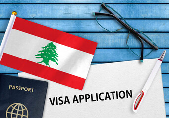 Visa application form and flag of Lebanon