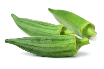 Fresh young okra isolated on white background