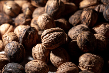 Fresh walnuts on drying as background.