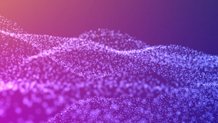 Fototapeta na wymiar blurred bokeh waves particles. violet-blue gradient on a dark background. beautiful abstract background. universe of technology particle field abstract digital wave.