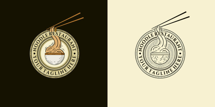 Noodle Line Art Modern Logo Vector Illustration Design. Hand drawn Noodle Logo Design. Modern Creative Remen Noodle Logo Concept. Ramen, Japanese Noodle Exclusive Logo Design