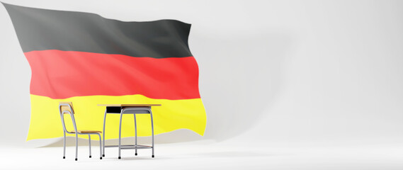 Education concept. 3d of desk Germany flag on white background. Modern flat design isometric concept of Education. Back to school.