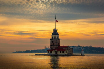 Maiden's Tower (Kız Kulesi) on a sunset. Istanbul. Turkey