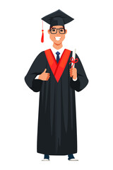 Smiling student graduate holding diploma certificate in roll