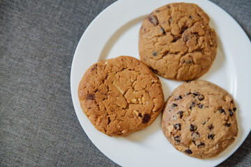Traditional homemade Soft​ Cookies​ on table. Space for text. View top.