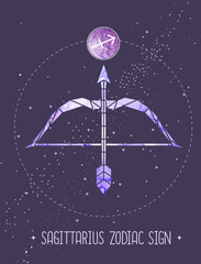 Obraz na płótnie Canvas Modern magic witchcraft card with polygonal astrology Sagittarius zodiac sign. Polygonal Bow and arrow illustration