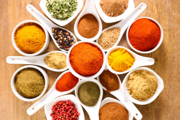 various of herbs and spices- top view