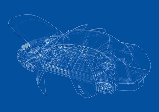 Electric Car With Chassis. Vector rendering of 3d