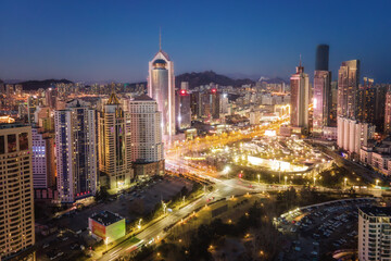 Fototapeta na wymiar Aerial photography of Qingdao urban landscape at night