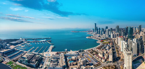 Shandong Qingdao city coastline aerial photography