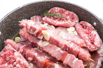 Skewers and sausages ready for the BBQ