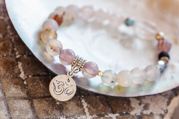 mineral stone beads bracelet on natural background