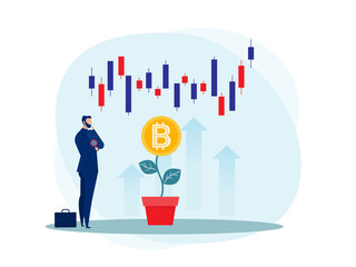 Business Strategy Analysis stock market with Bitcoin upward growth vector illustrator.