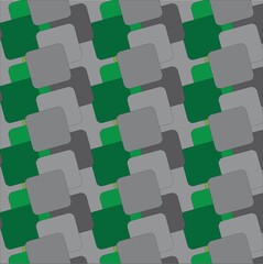 Overlapping square design in green and varied shades of grey