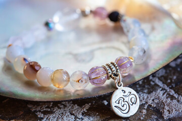 mineral stone beads bracelet on natural background - 415321285
